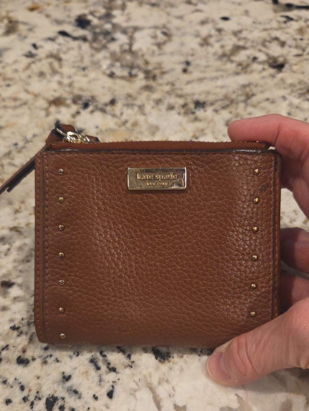 Kate Spade Brown Leather Zip Wallet with Stud Detail
